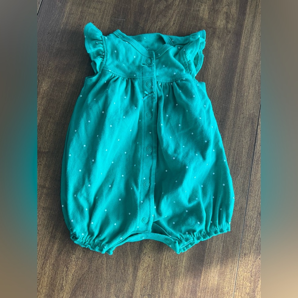 Carter's Green Polka Dot Baby Romper Size 3 Months - Picture 1 of 3